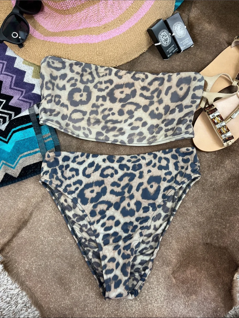 Frankies Bikinis Juju Top + High Waited Juju Bottoms Leopard Print Bikini Set